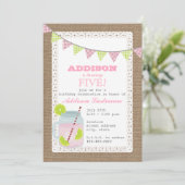 バーラップによってインスパイアピンクのレモネード及びライムの誕生日 招待状 (スタンド正面)