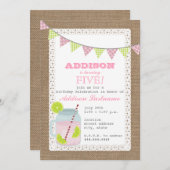 バーラップによってインスパイアピンクのレモネード及びライムの誕生日 招待状 (正面/裏面)