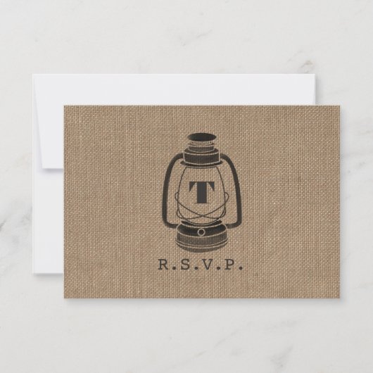バーラップによってインスパイア油のランタンのモノグラムR.S.V.P. 出欠カード (正面)