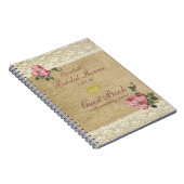 バーラップのイメージのピンクのバラのブライダルシャワーの来客名簿 ノートブック (右側)