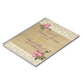 バーラップのイメージのピンクのバラのブライダルシャワーの来客名簿 ノートブック (左側)