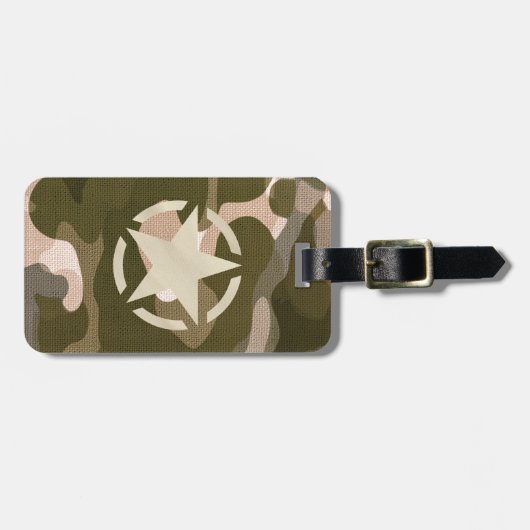 バーラップのカムフラージュのスタイルの星のラベル ラゲッジタグ (正面横)
