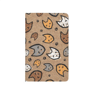 バーラップのカラフルな猫および足パターン ポケットジャーナル