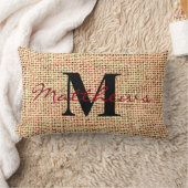 バーラップのジュートの素朴な姓のモノグラムの枕 ランバークッション (ブランケット)