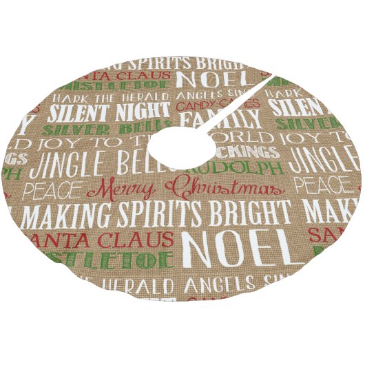 バーラップのタイポグラフィの素朴な休日の木のスカート ブラッシュドポリエステルツリースカート (アングル)