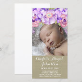 バーラップのブラウンの紫色の花はシャワー感謝していしています サンキューカード (正面/裏面)