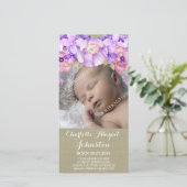 バーラップのブラウンの紫色の花はシャワー感謝していしています サンキューカード (スタンド正面)