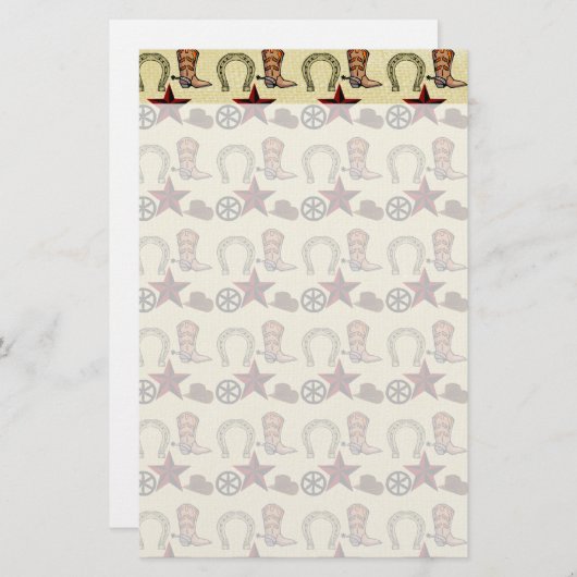 バーラップのプリントで西部野生の西のカウボーイの国 便箋 (正面/裏面)