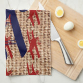 バーラップのプリントのヴィンテージの複葉機のプロペラの飛行機 キッチンタオル (四つ折り)