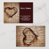 バーラップのプリントの素朴な国の麻ひものハート 名刺 (正面/裏面)