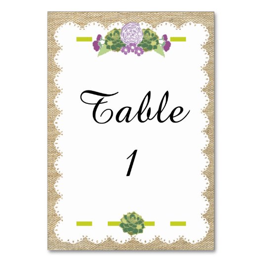 バーラップのプレイスカード テーブルナンバー (正面)