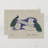 バーラップのリネン孔雀素朴な結婚RSVPのカード 出欠カード (正面/裏面)