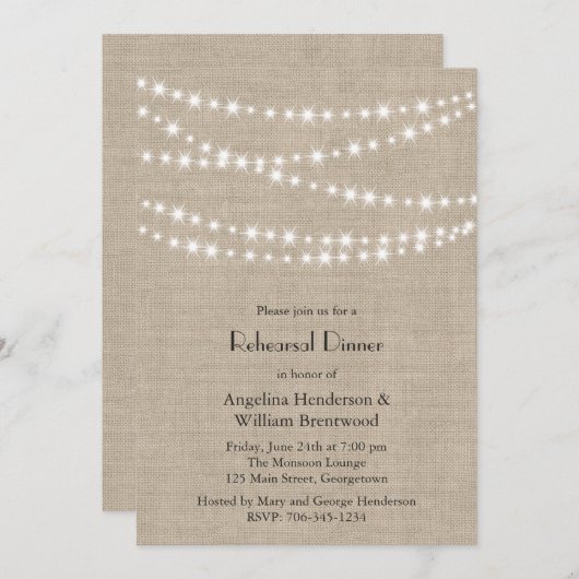 バーラップのリハーサルの夕食のきらめきライトの下 招待状 (正面/裏面)