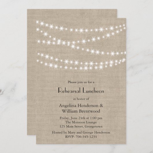 バーラップのリハーサルの昼食会のきらめきライトの下 招待状 (正面/裏面)