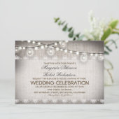 バーラップのレースのひもライト及び電球の結婚 招待状 (スタンド正面)