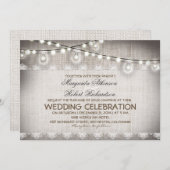 バーラップのレースのひもライト及び電球の結婚 招待状 (正面/裏面)