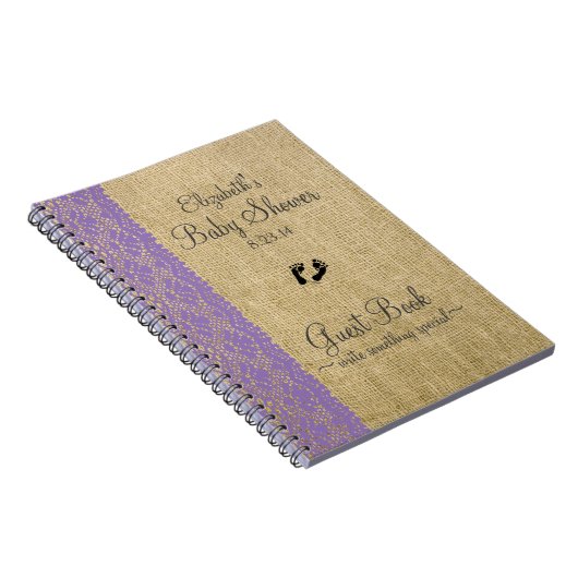 バーラップのレースのイメージのラベンダーのベビーシャワーの来客名簿 ノートブック (右側)