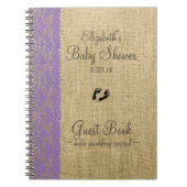 バーラップのレースのイメージのラベンダーのベビーシャワーの来客名簿 ノートブック (正面)