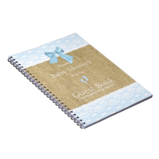 バーラップのレースのイメージの青い弓ベビーシャワーの来客名簿 ノートブック (右側)