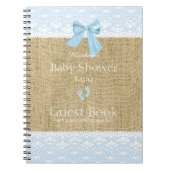 バーラップのレースのイメージの青い弓ベビーシャワーの来客名簿 ノートブック (正面)