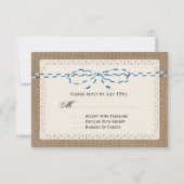 バーラップのレース及び青書のひも刺激を受けたなRSVP 出欠カード (正面)