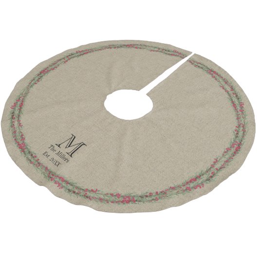 バーラップのローズマリーおよび果実の素朴な水彩画 ブラッシュドポリエステルツリースカート (アングル)