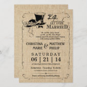 バーラップのヴィンテージのシルクハットの結婚式招待状 招待状 (正面/裏面)