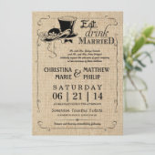 バーラップのヴィンテージのシルクハットの結婚式招待状 招待状 (スタンド正面)