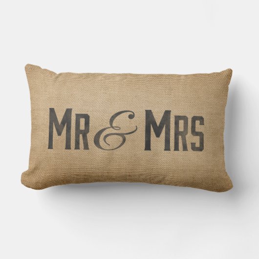 バーラップのヴィンテージの氏及び夫人結婚した至福 ランバークッション (正面)