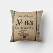 バーラップのヴィンテージの郵便料金のフランス人の国 クッション (裏面)