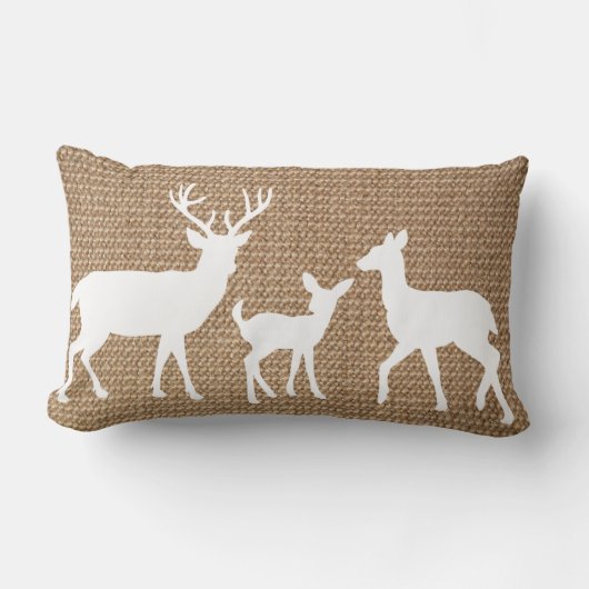 バーラップの一見のシカ家族は個人化なります ランバークッション (正面)