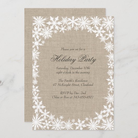 バーラップの休日のパーティの招待状の冬のレース 招待状 (正面/裏面)