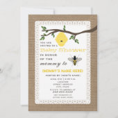 バーラップの刺激を受けたな蜂蜜の蜂のテーマのベビーシャワー 招待状 (正面)