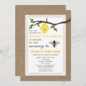 バーラップの刺激を受けたな蜂蜜の蜂のテーマのベビーシャワー 招待状 (正面/裏面)