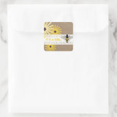 バーラップの刺激を受けたな野生の花及び蜂のベビーのステッカー スクエアシール (バッグ)