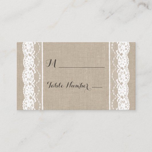 バーラップの座席表の白のレース プレイスカード (正面)