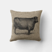 バーラップの枕のヴィンテージ牛 クッション (裏面)