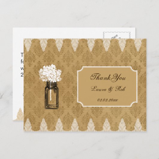 バーラップの石工の瓶に入った結婚あじさい感謝していの花 ポストカード (正面/裏面)