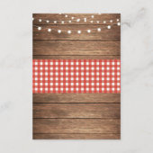 バーラップの素朴な結婚披露宴は木製の赤を梳きます エンクロージャーカード (裏面)