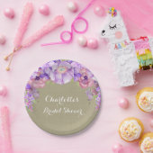 バーラップの紫色の薄紫の花のブライダルシャワーのプレート ペーパープレート (パーティー)