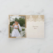 バーラップの結婚式の素朴で白いレースは感謝していしています サンキューカード (内部)