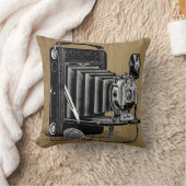 バーラップの背景の装飾用クッションが付いているヴィンテージのカメラ クッション (ブランケット)