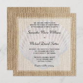 バーラップの貝殻の白いボーダー結婚式招待状 招待状 (正面/裏面)