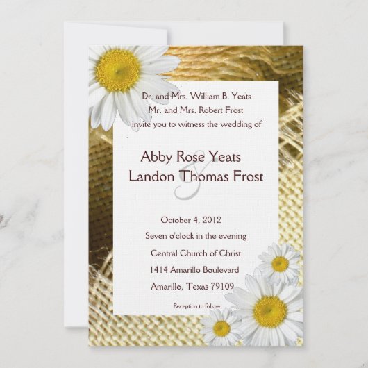 バーラップのShastaデイジーの素朴な結婚式招待状 招待状 (正面)