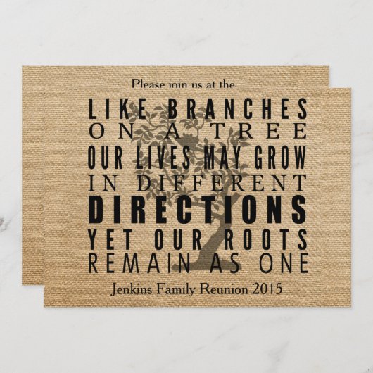 バーラップは家族会木の分岐します 招待状 (正面/裏面)
