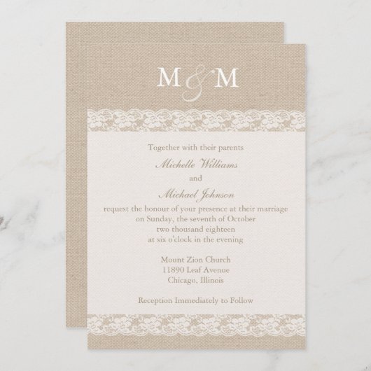 バーラップは結婚する|をひもで締め、 招待状 (正面/裏面)