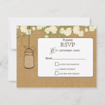 バーラップアイボリーバラメイスンジャースウェディングRSVP