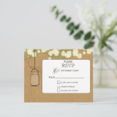 バーラップアイボリーバラメイスンジャースウェディングRSVP 出欠カード (スタンド正面)