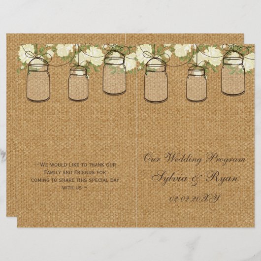 バーラップアイボリーバラメイスンジャースプログラム折り畳み (正面/裏面)