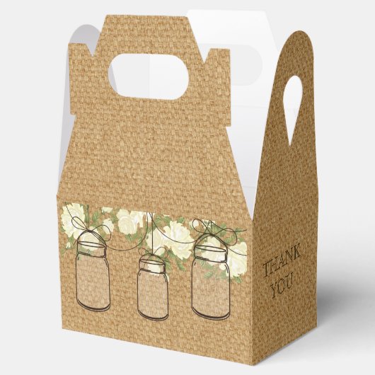 バーラップアイボリーバラメイスンジャー結婚式の引き出物ボックス フェイバーボックス (オープン)